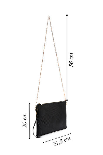 Derimod Women's Black Chain Strap Patterned Portfolio Bag 25Wbd220432