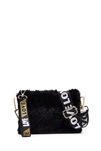 Derimod Women's Black Long Strap Plush Portfolio Bag 25Wbd2203Ph