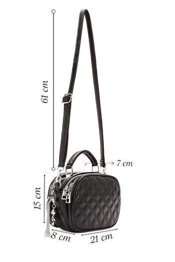 Derimod Women's Black Long Strap Quilted Crossbody Bag 25Wbd2619Kp
