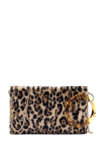 Derimod Women's Leopard Chain Strap Plush Portfolio Bag 25Wbd2206Ph