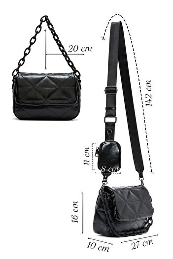 Derimod Women's Black Long Strap Quilted Crossbody Bag 25Abd2414Kp