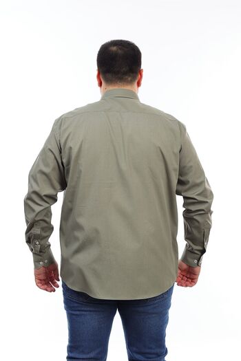 TOUSUS Men's Plus Size Green Cotton Buttoned Collar Pocket Long Sleeve Shirt (735)