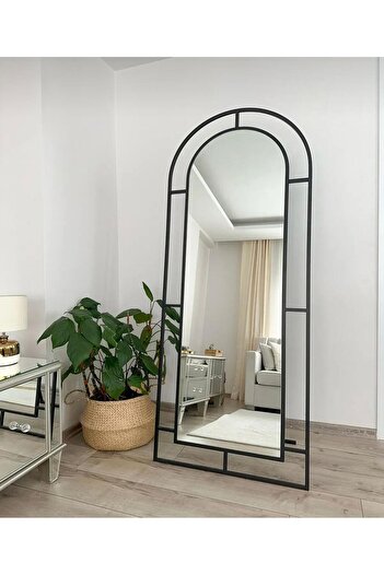 Desire Full-length mirror with metal frame, Window model, 180x70 cm, with oval base, Bedroom, Black