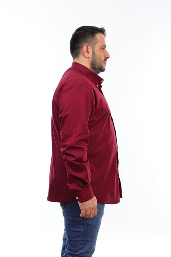 TOUSUS Men's Large Size Claret Red Cotton Buttoned Collar Pocket Long Sleeve Shirt (6651)