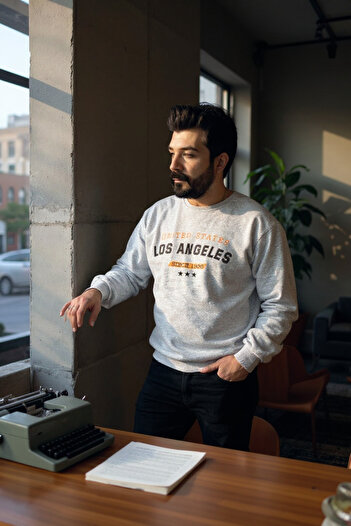 Tex Republic Сірий велосипедний комір з переднім принтом Oversize чоловічий світшот