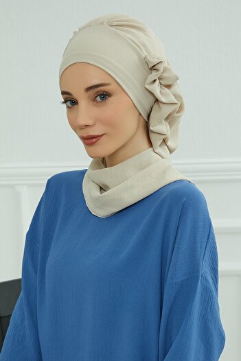Aisha's Design Έτοιμο τουρμπάν με βολάν στο πλάι, ht-73a, μπεζ