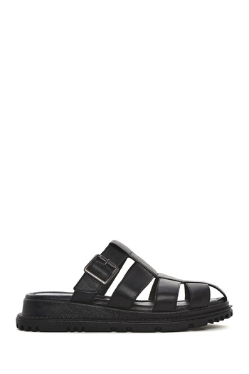 Derimod Women's Black Thick Soled Leather Slippers 25Sfd300618