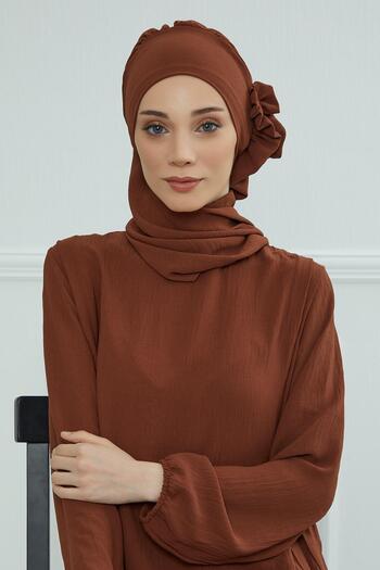Aisha's Design Aerobin Ready-To-Wear Turban with Side Ruffles, Ht-73A, Dark Brown