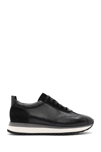 Derimod Men's Black Lace-Up Thick Soled Leather Sneaker 25Sfd 622014