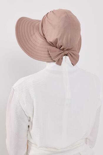 Aisha's Design Χτενισμένο βαμβακερό τουρμπάν με αποσπώμενο καπέλο με φιόγκο στην πλάτη, S-4, βιζόν