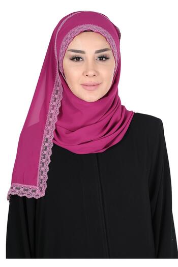 Ayşe Tasarım Practical Chiffon Shawl with Lace Edges, Cps-28, Fuchsia