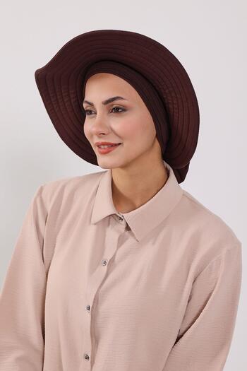 Aisha's Design Сваляема шапка с панделка отзад, памучна шапка-тюрбан, S-4, кафява