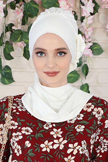 Aisha's Design Ready-Made Combed Cotton Turban with Side Ruffles, Ht-73, Cream