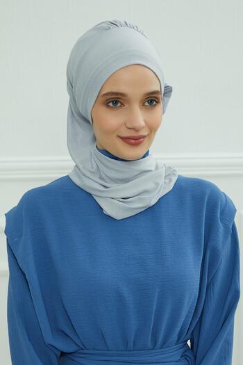 Aisha's Design Ready-Made Turban with Side Ruffles, Combed Cotton, Ht-73, Gray
