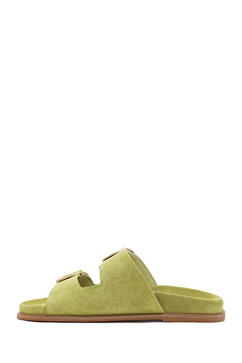 Derimod Women's Green Buckle Suede Leather Slippers 25Sfd 200110
