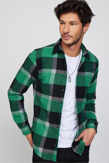 Tudors Férfi Slim Fit Slim Fit hosszú ujjú kockás téli favágó ing