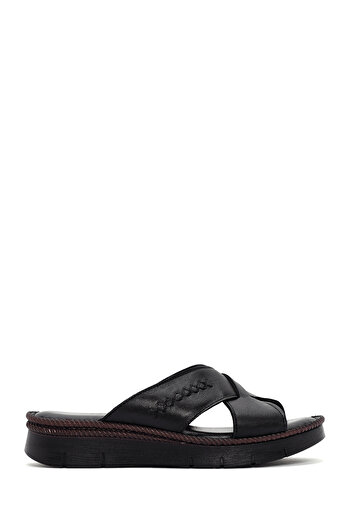 Derimod Women's Black Thick Soled Leather Comfort Slippers 25Sfd 320018