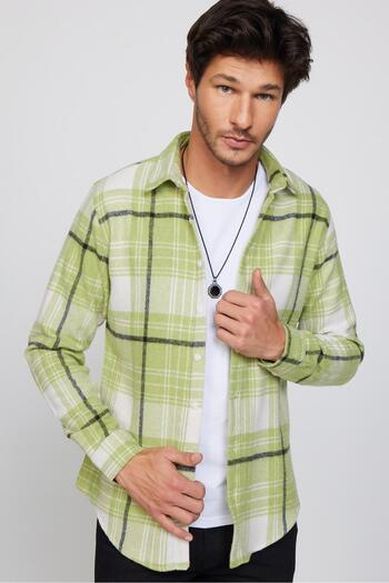 Tudors Cămașă de iarnă pentru bărbați, slim fit, cu mânecă lungă, în carouri