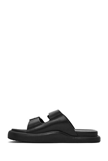 Derimod Men's Black Buckle Leather Slippers 25Sfd6966Pv