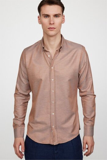 Tudors Slim Fit Long Sleeve Buttoned Collar Cotton Easy Iron Solid Men's Shirt
