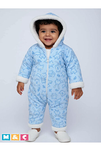 MÇ FAMİLY STORe Baby Thick Winter Zippered Hooded Plush Purple Jumpsuit Thi̇ck Fleece Jumpsuit