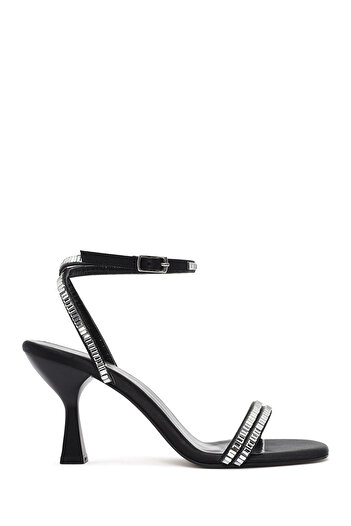 Derimod Women's Black Ankle Buckle Stone Thin Heeled Shoes Sandals 25Sfe3911Ts