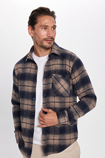 Tudors Men's Slim Fit Slim Fit Lumberjack Single Pocket Checkered Winter Shirt
