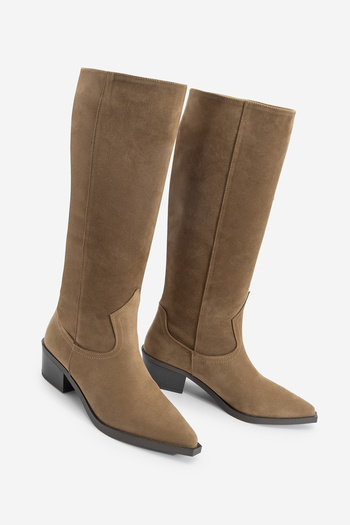 Marjin Women's Pointed Toe Cowboy Zipperless Western Boots Mivez Tan Suede
