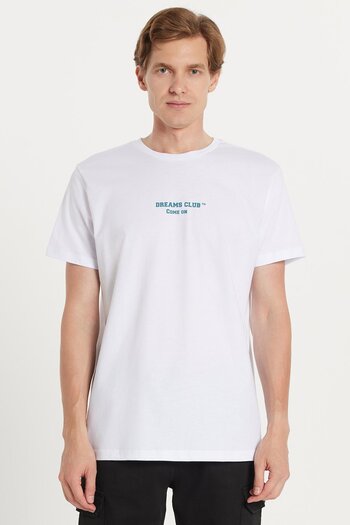 Tudors Ανδρικό T-shirt Slim Fit Slim Fit 100% βαμβακερό τυπωμένο λευκό μπλουζάκι με λαιμόκοψη