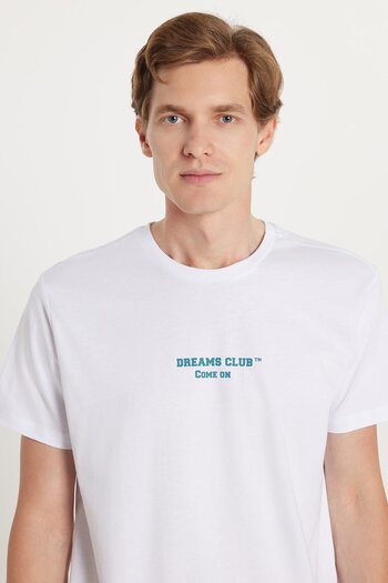 Tudors Ανδρικό T-shirt Slim Fit Slim Fit 100% βαμβακερό τυπωμένο λευκό μπλουζάκι με λαιμόκοψη