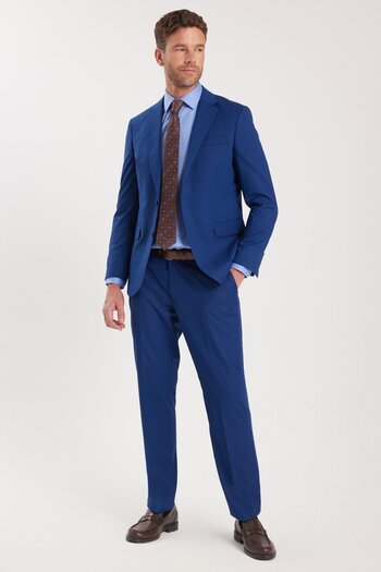 Tudors Men's Slim Fit Mono Collar Lycra Flexible Fabric Indigo Suit