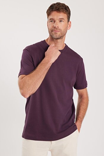 Tudors Unisex Relax Fit Relaxed Fit 100% Cotton Soft Textured Lightweight Thick Magenta Crew Neck T-Shirt