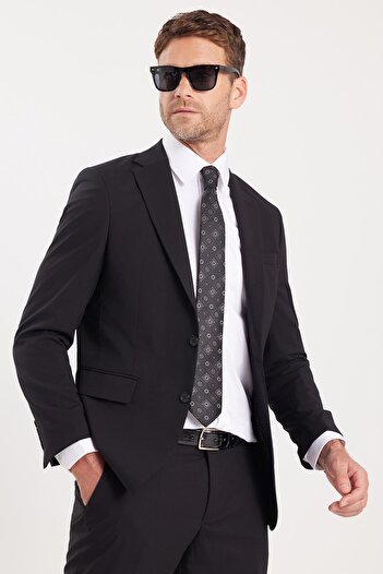 Tudors Men's Slim Fit Mono Collar Lycra Flexible Fabric Black Suit