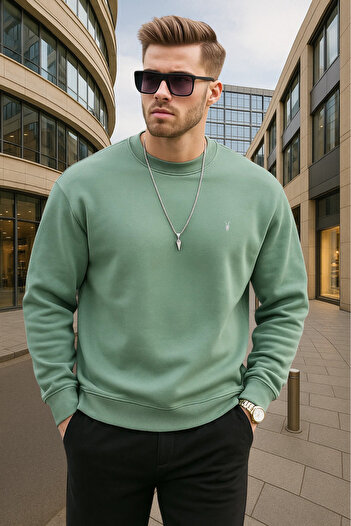 COMBİNE MİCHAİL Κανονικό ανδρικό φούτερ Çağla Renk Basic Crew Neck Relaxed