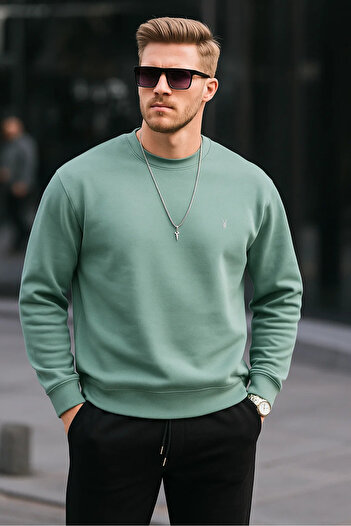 COMBİNE MİCHAİL Hanorac Çağla Renk Basic Crew Neck Relaxed Regular pentru bărbați