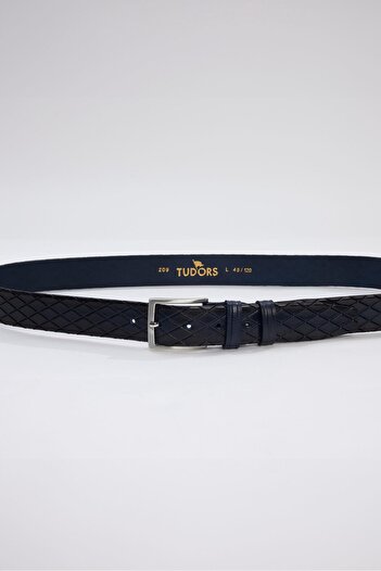 Tudors Чоловіки - 100% натуральна шкіра, 3,5 см з візерунком, класичний чорний ремінь