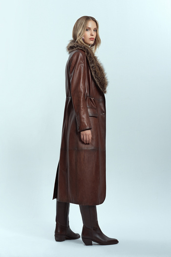 Derimod Juliet Women's Brown Fur Leather Top Coat 24Wge5215Nc