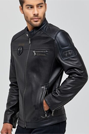 Derimod Kawhi Erkek Siyah Slim-Fit Armalı Deri Mont 19WGD6351BT