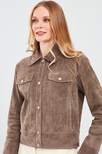 Derimod Amber Women's Mink Shirt Collar Short Suede Leather Jacket 24Sge519810