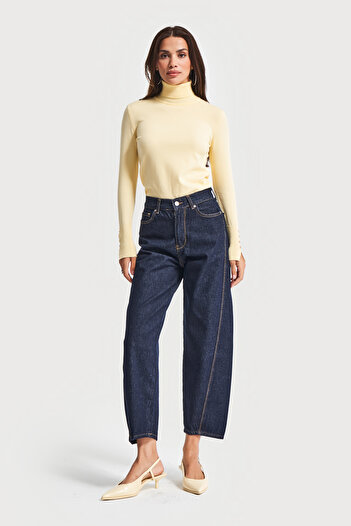 its basic Kadın İndigo Renk 7w5-50 Carrot Fit Rahat Kesim İç Boy 67cm %100 Koton Denim Jean