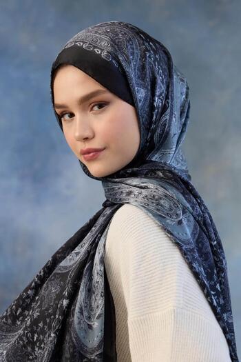 İpekhan Black Gray Indian Voile Shawl - 5002-10