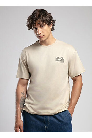 Lee Cooper Ανδρικό μπλουζάκι με στρογγυλή λαιμόκοψη μπεζ 252 LCM 242058 MARCIA BEIGE