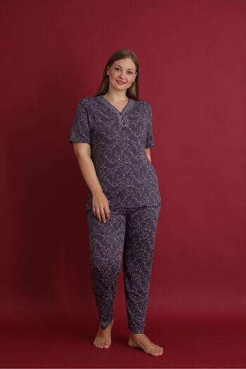 Temporium Large Size Lace Collar Short Sleeve Bamboo Pajamas Set