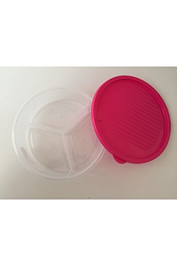 Bager Plastik Smart 3-Compartment Round Storage Container Breakfast - Snack Bowl 1200 ml /Pink