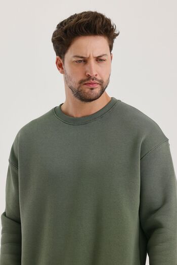 COMBİNE MİCHAİL Ανδρικό φούτερ Khaki Crew Neck Oversize Raster Basic