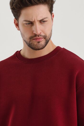 COMBİNE MİCHAİL Bordo Bisiklet Yaka Oversize Şardonlu Basic Erkek Sweatshirt