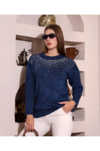 MILANOFOX Bow Stone Detailed Washed Knitwear Sweater – Stylish and Modern Design