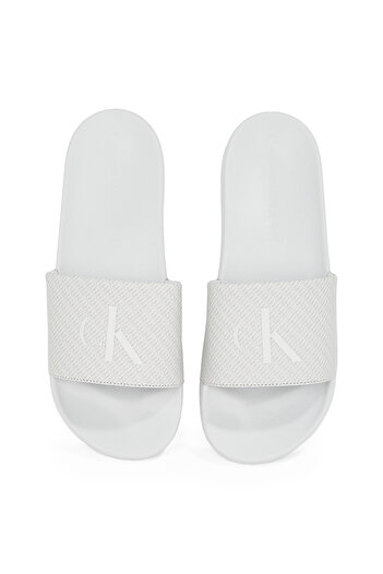 Calvin Klein Beyaz Erkek Plaj Terliği SLIDE AOP PRINT