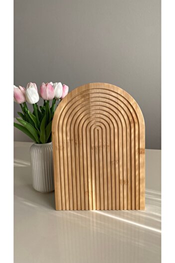 ZEYTUN Yarım Gökkuşağı Dekoratif Bambu Sunum Tepsisi - 32 x 23 cm