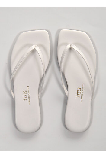 Tkees Femei alb pătrat Toe papuci casual elegant